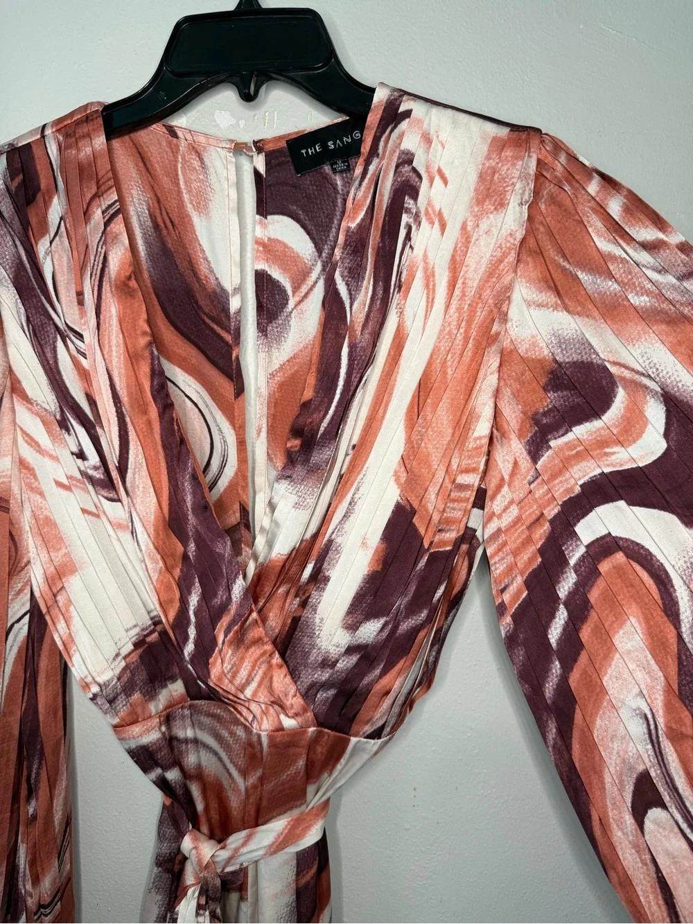 Marble-Print Wide-Leg Jumpsuit in Rust & Plum with Self-Tie Waist